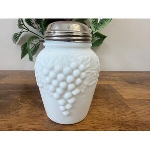 Vintage Milk Glass Paneled Grape Sugar Shaker Metal Lid Westmoreland Style Decor